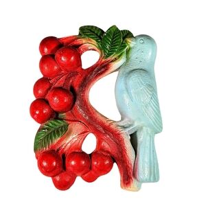 Vintage Miller Birds Chalkware Wall Plaque Cherries